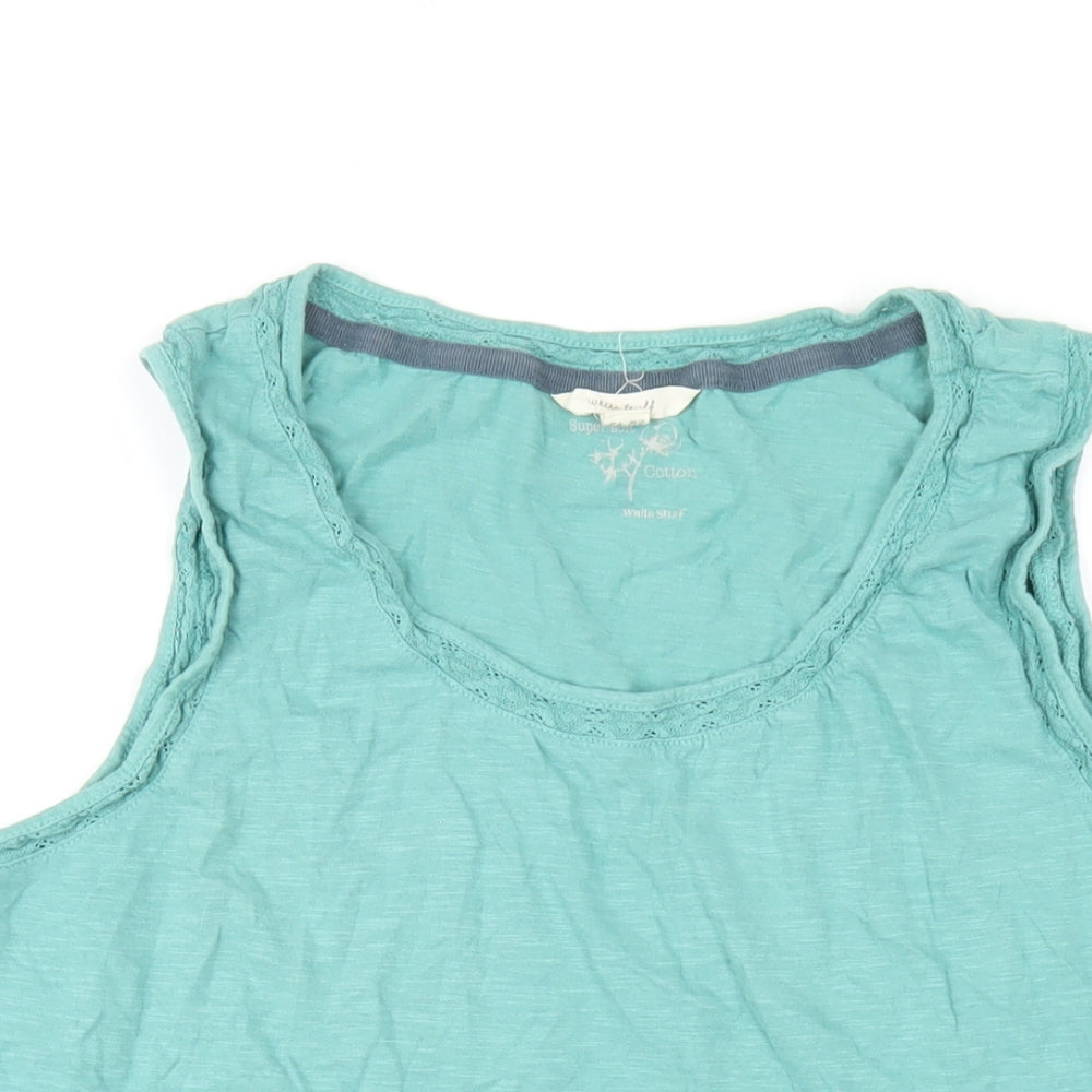 White Stuff Womens Green Cotton Basic Tank Size 14 Scoop Neck