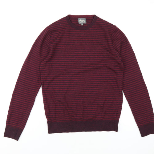 Linea Mens Red Round Neck Striped Wool Pullover Jumper Size M Long Sleeve