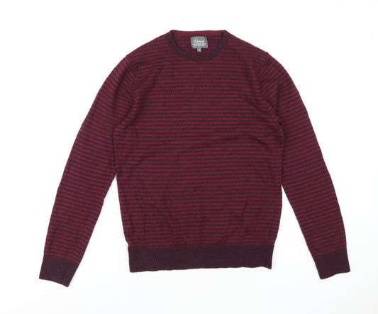 Linea Mens Red Round Neck Striped Wool Pullover Jumper Size M Long Sleeve