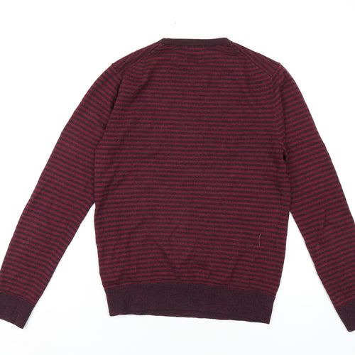 Linea Mens Red Round Neck Striped Wool Pullover Jumper Size M Long Sleeve