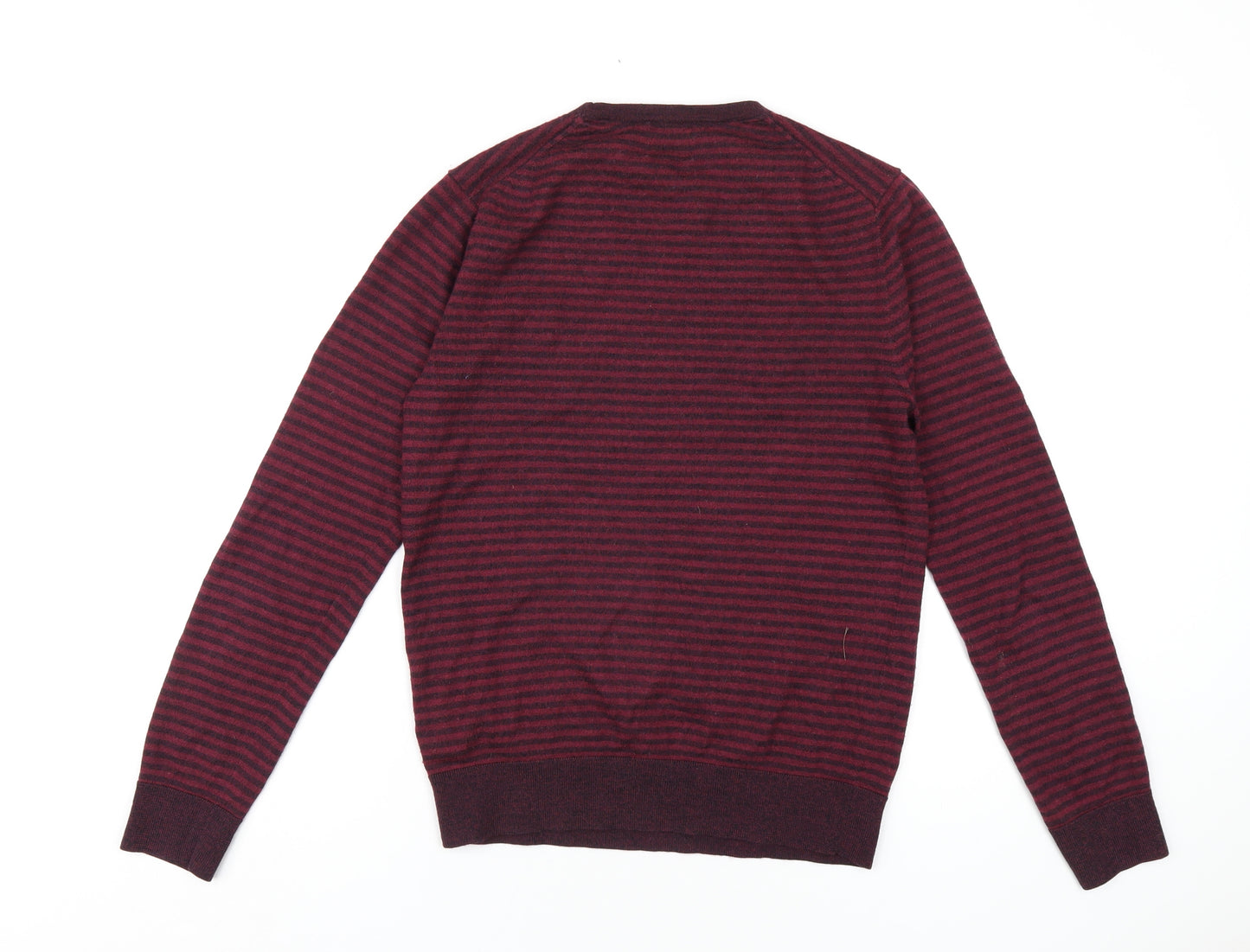 Linea Mens Red Round Neck Striped Wool Pullover Jumper Size M Long Sleeve