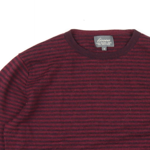 Linea Mens Red Round Neck Striped Wool Pullover Jumper Size M Long Sleeve