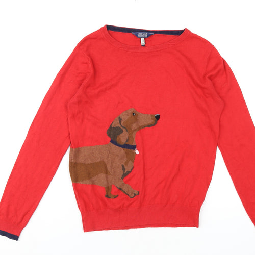 Joules Womens Red Round Neck Cotton Pullover Jumper Size 12 - Sausage Dog