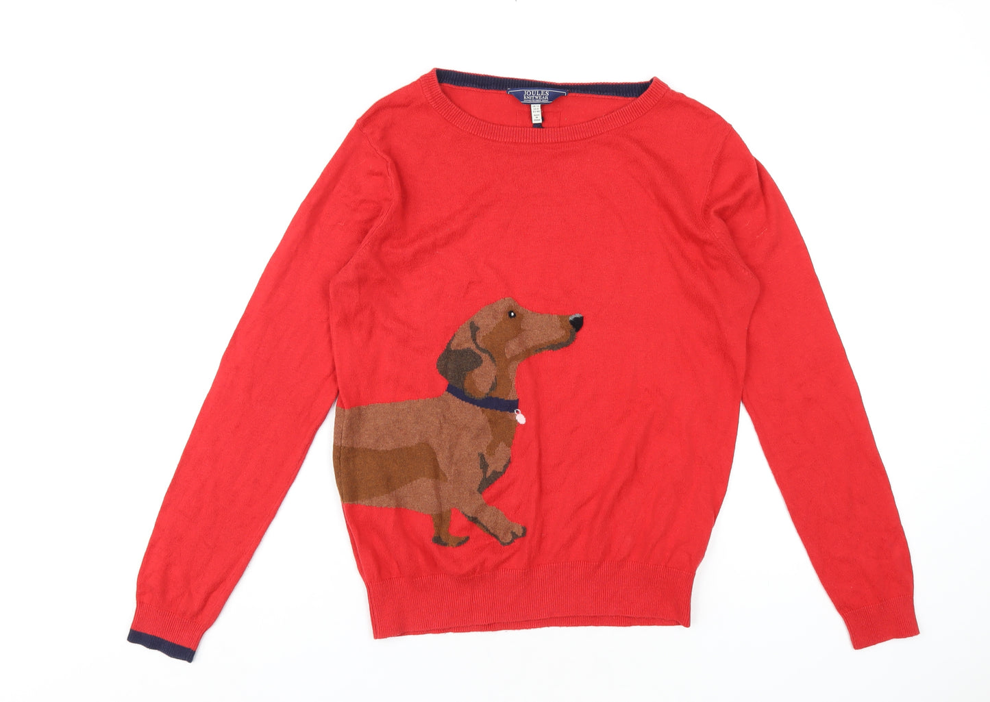 Joules Womens Red Round Neck Cotton Pullover Jumper Size 12 - Sausage Dog