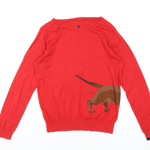 Joules Womens Red Round Neck Cotton Pullover Jumper Size 12 - Sausage Dog