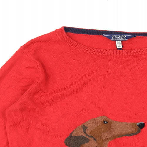 Joules Womens Red Round Neck Cotton Pullover Jumper Size 12 - Sausage Dog