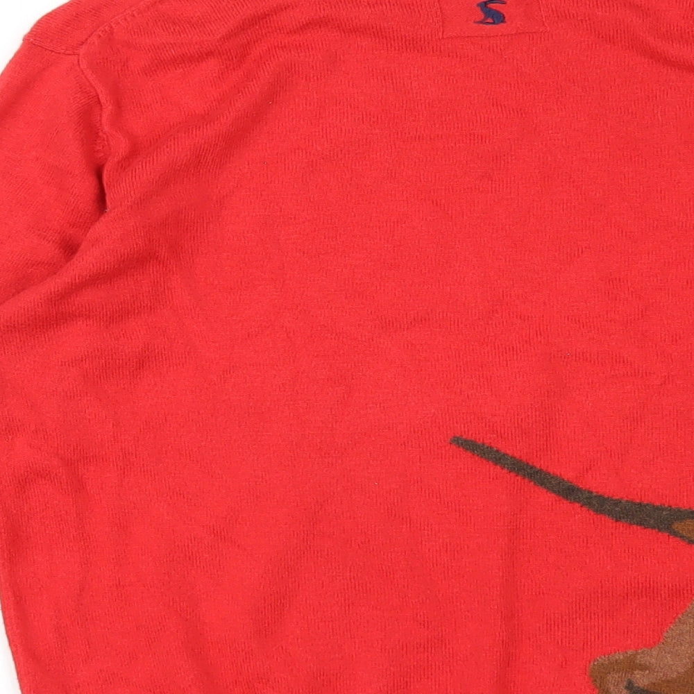 Joules Womens Red Round Neck Cotton Pullover Jumper Size 12 - Sausage Dog