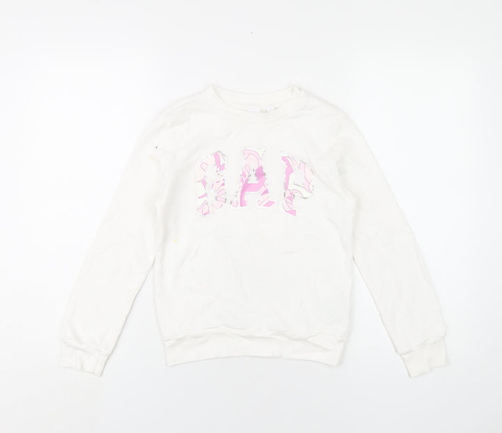 Gap Girls White Cotton Pullover Sweatshirt Size 10 Years Pullover