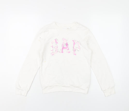 Gap Girls White Cotton Pullover Sweatshirt Size 10 Years Pullover