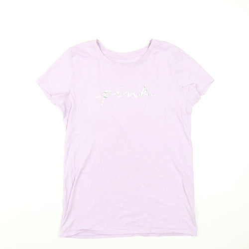 PINK Womens Purple Cotton Basic T-Shirt Size S Round Neck