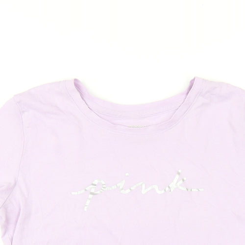 PINK Womens Purple Cotton Basic T-Shirt Size S Round Neck
