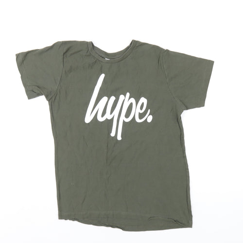 Hype Boys Green Cotton Basic T-Shirt Size 13 Years Round Neck Pullover