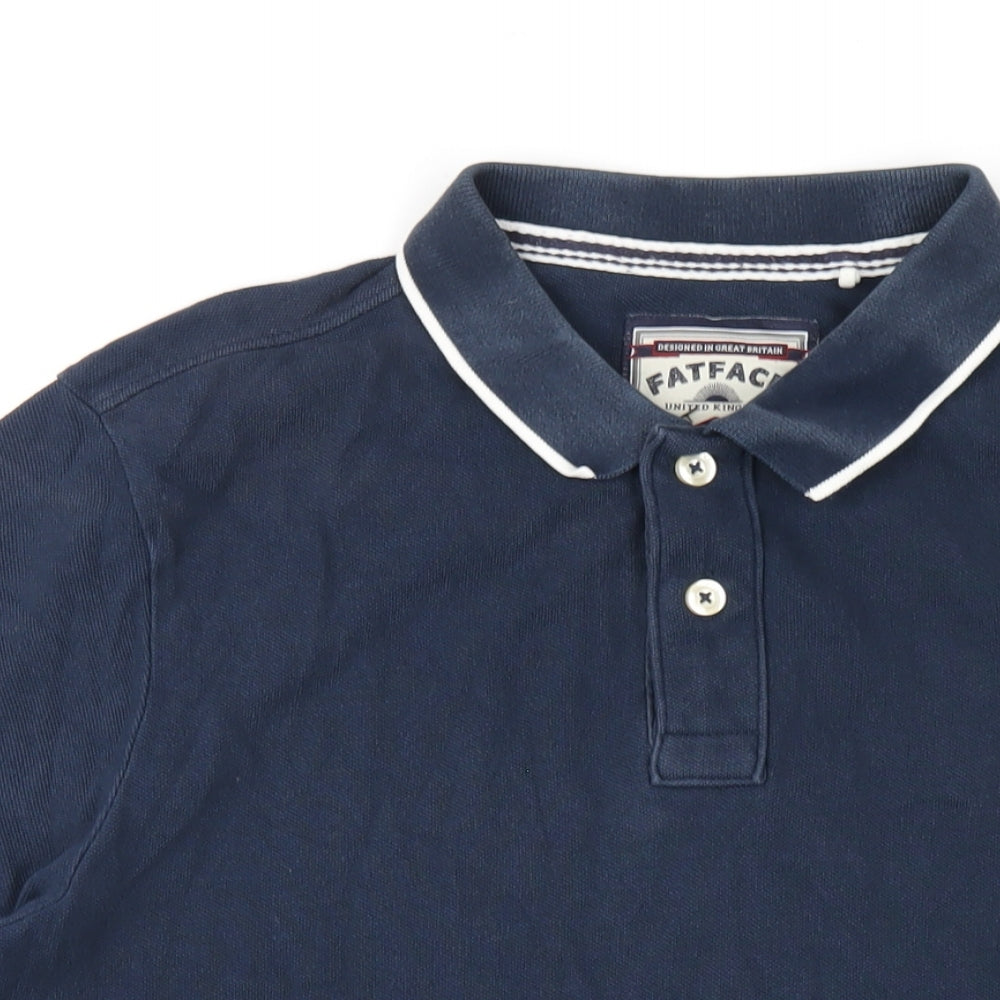 Fat Face Mens Blue Cotton Polo Size L Collared Button