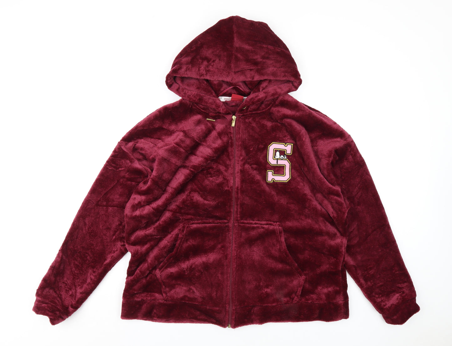 Peanuts Womens Red Polyester Full Zip Hoodie Size XL Zip - Snoopy