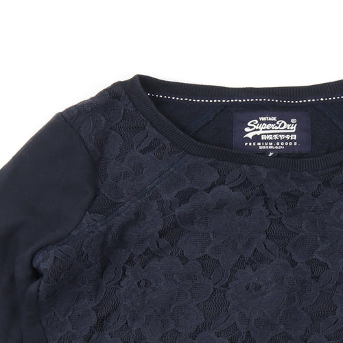 Superdry Womens Blue Cotton Pullover Sweatshirt Size XS Pullover