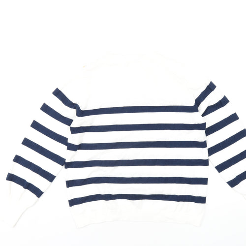 Cream Womens White Round Neck Striped Polyester Pullover Jumper Size M