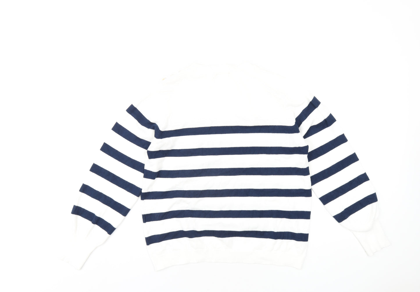 Cream Womens White Round Neck Striped Polyester Pullover Jumper Size M