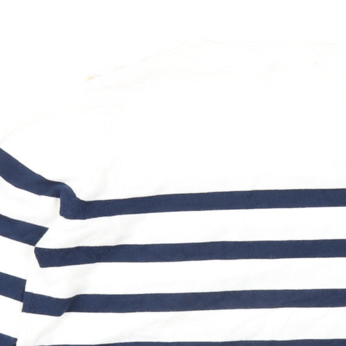 Cream Womens White Round Neck Striped Polyester Pullover Jumper Size M