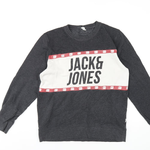 JACK & JONES Mens Grey Cotton Pullover Sweatshirt Size L