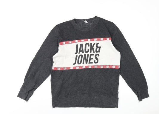 JACK & JONES Mens Grey Cotton Pullover Sweatshirt Size L