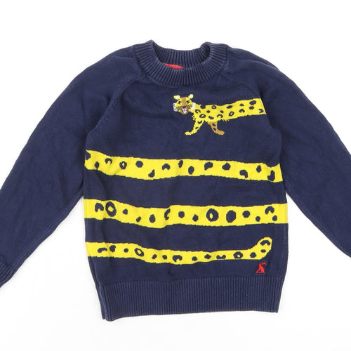 Joules Boys Blue Crew Neck Cotton Pullover Jumper Size 5 Years Pullover - Leopard