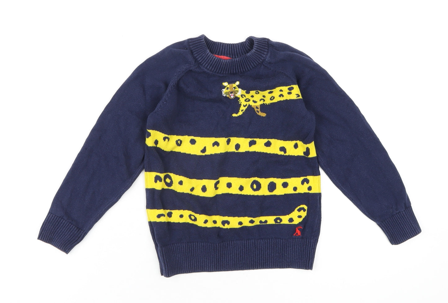 Joules Boys Blue Crew Neck Cotton Pullover Jumper Size 5 Years Pullover - Leopard