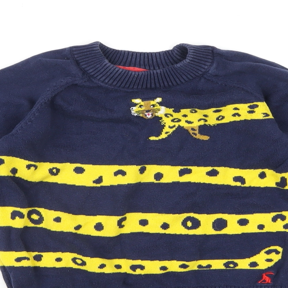 Joules Boys Blue Crew Neck Cotton Pullover Jumper Size 5 Years Pullover - Leopard