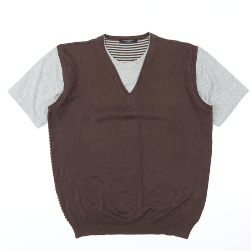 Full Circle Mens Brown Round Neck Cotton Pullover Jumper Size XL Short Sleeve