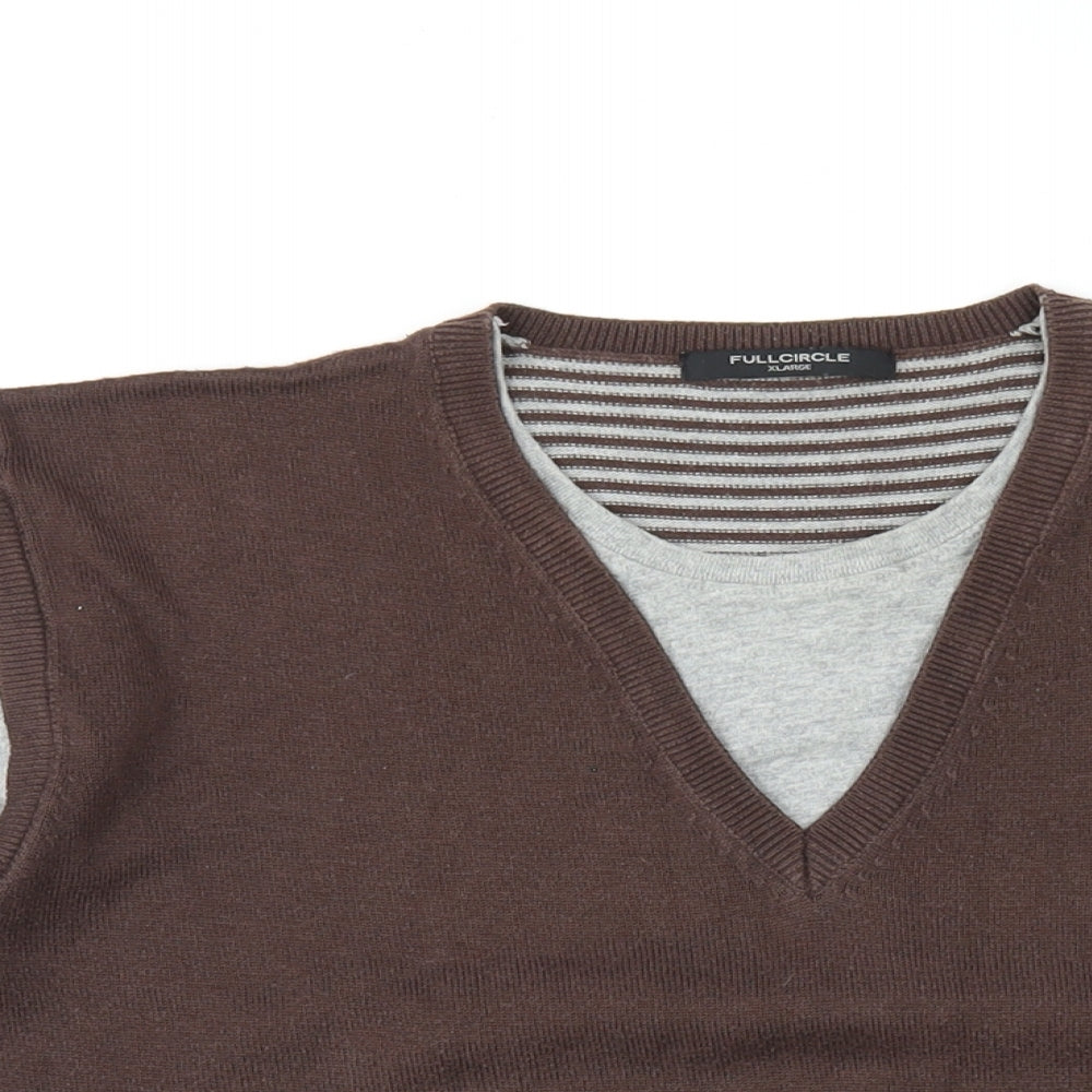 Full Circle Mens Brown Round Neck Cotton Pullover Jumper Size XL Short Sleeve