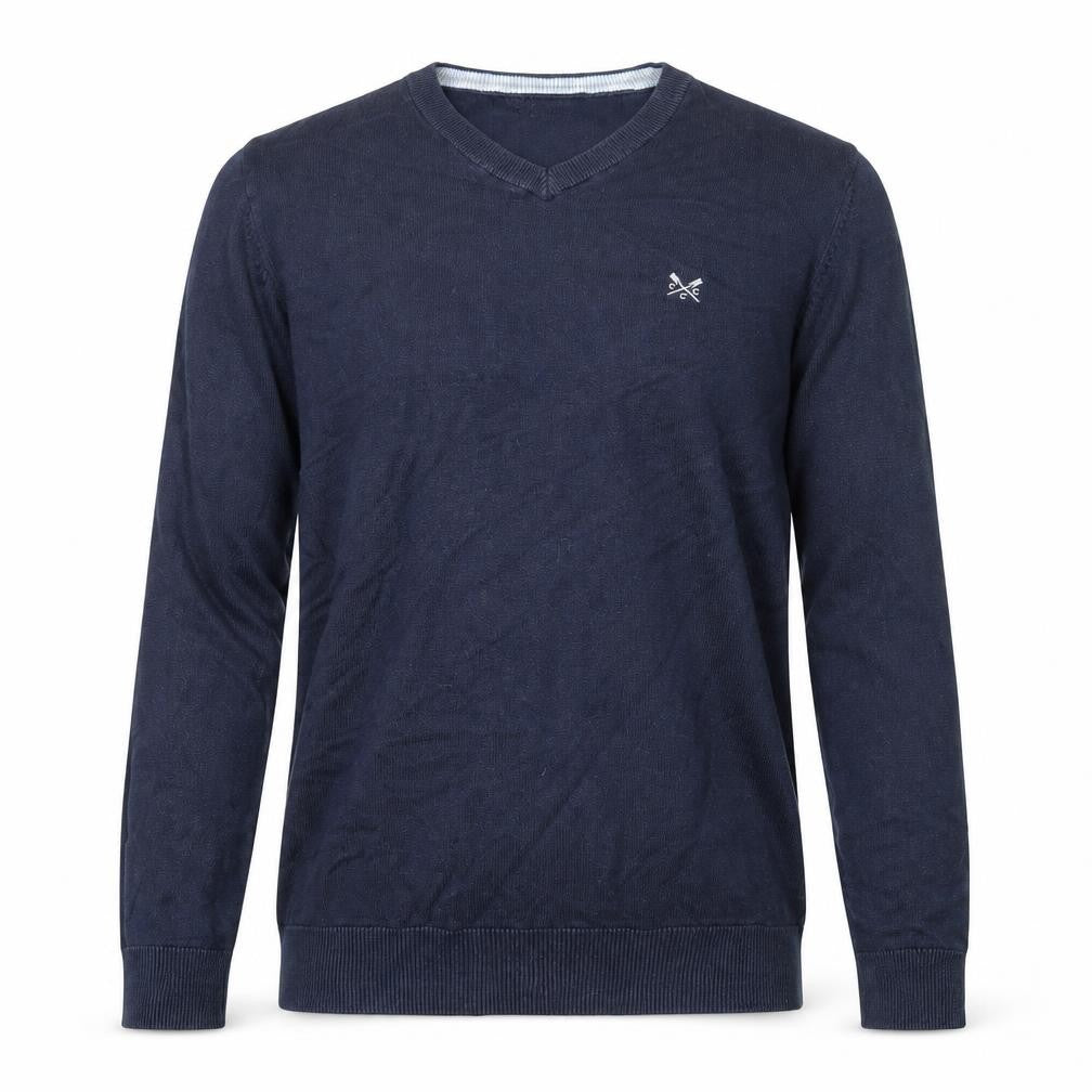 Crew Clothing Mens Blue V-Neck Cotton Pullover Jumper Size S Long Sleeve