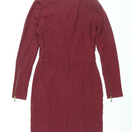 H&M Womens Red Polyester Bodycon Size 10 V-Neck Zip