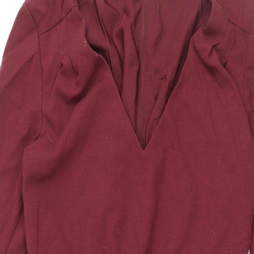 H&M Womens Red Polyester Bodycon Size 10 V-Neck Zip