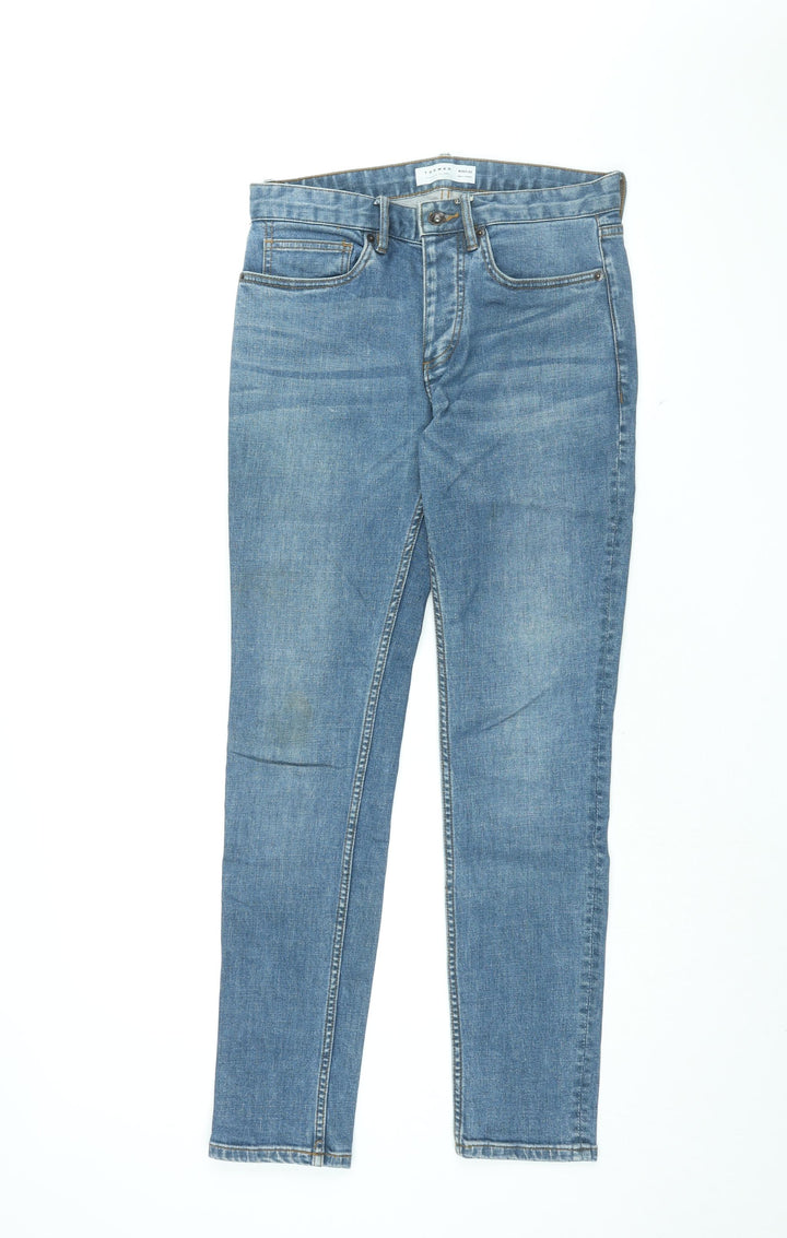Topman Mens Blue Cotton Skinny Jeans Size 30 in L32 in Regular Zip