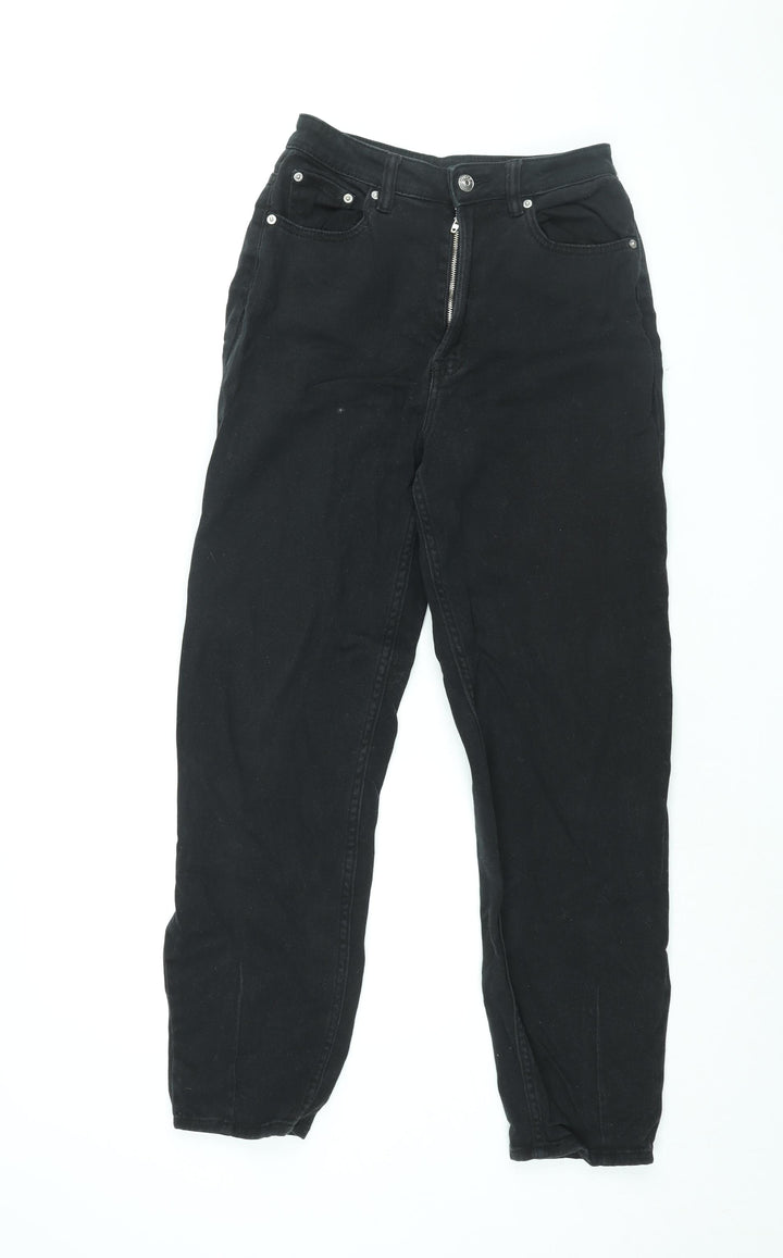 H&M Womens Black Cotton Mom Jeans Size 8 L28 in Regular Zip