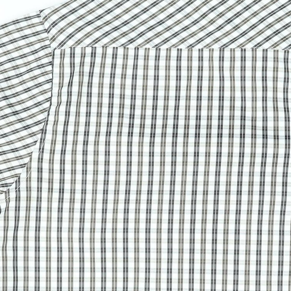 Trespass Mens White Plaid Polyester Button-Up Size L Collared Button