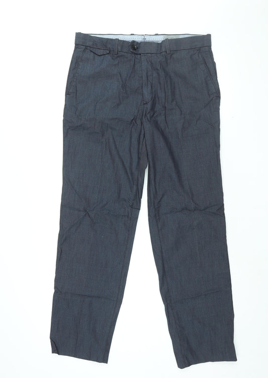 Marks and Spencer Mens Blue Cotton Dress Pants Trousers Size 34 in L33 in Regular Zip