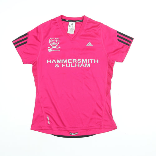 adidas Womens Pink Polyester Basic T-Shirt Size 12 V-Neck Pullover - Mini London Marathon, Hammersmith & Fulham