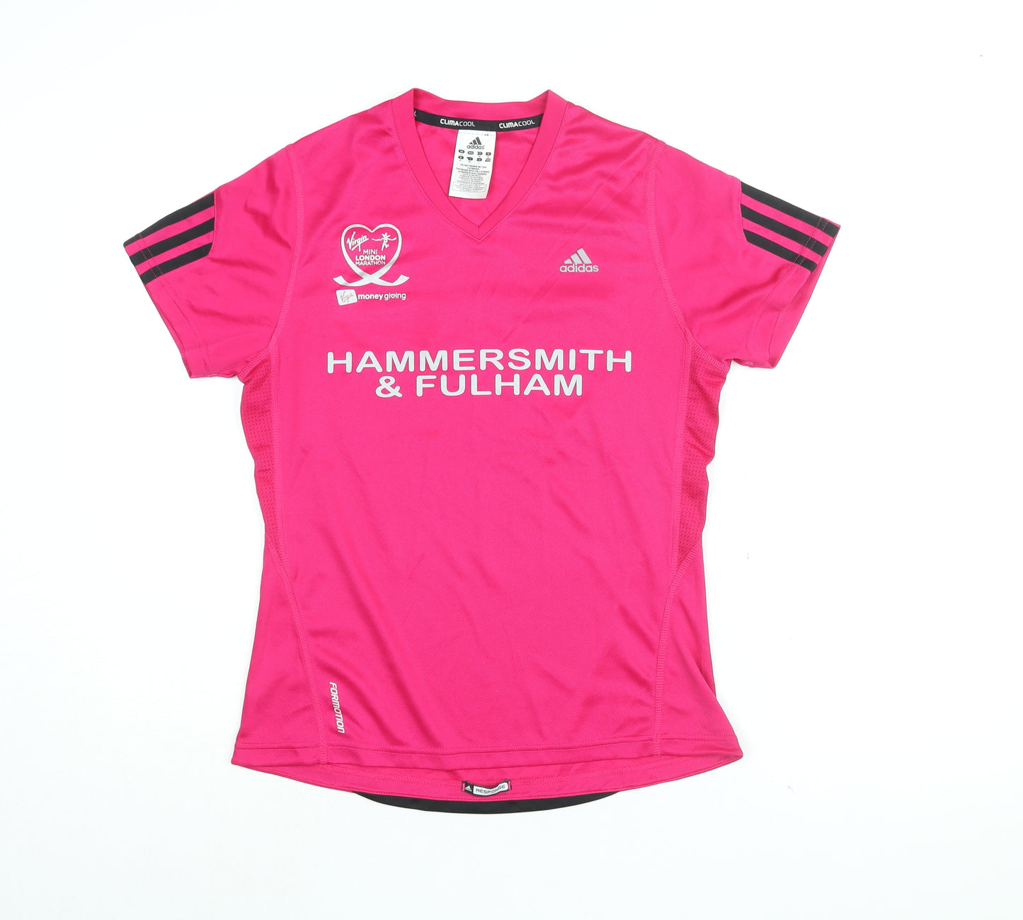 adidas Womens Pink Polyester Basic T-Shirt Size 12 V-Neck Pullover - Mini London Marathon, Hammersmith & Fulham