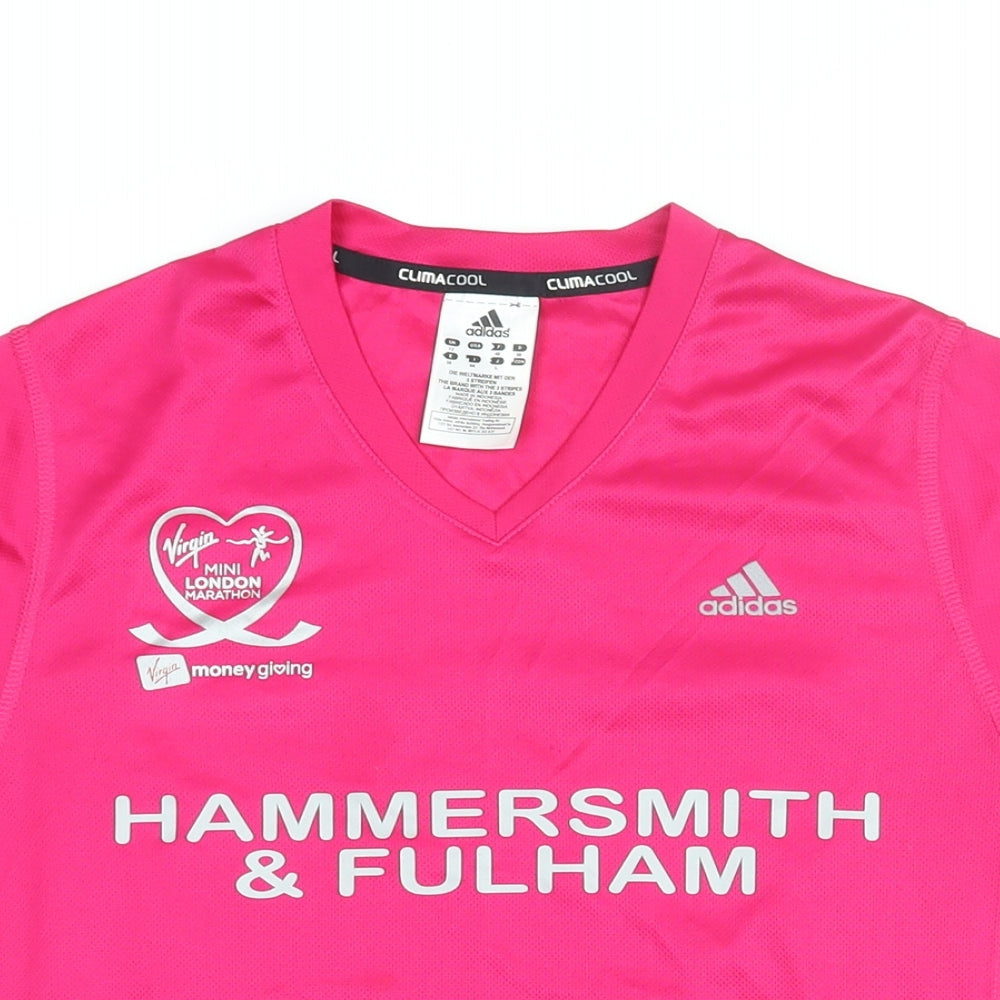 adidas Womens Pink Polyester Basic T-Shirt Size 12 V-Neck Pullover - Mini London Marathon, Hammersmith & Fulham