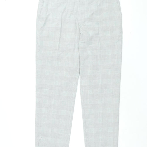 Marks and Spencer Mens Grey Plaid Polyester Dress Pants Trousers Size 32 in L31 in Regular Zip