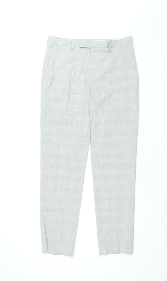 Marks and Spencer Mens Grey Plaid Polyester Dress Pants Trousers Size 32 in L31 in Regular Zip