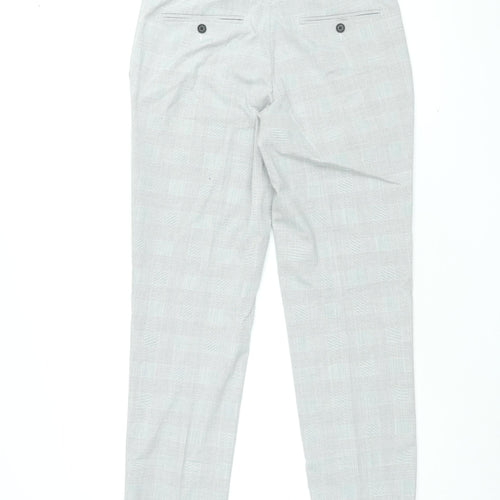 Marks and Spencer Mens Grey Plaid Polyester Dress Pants Trousers Size 32 in L31 in Regular Zip