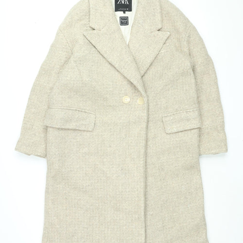 Zara Womens Beige Overcoat Coat Size M Button