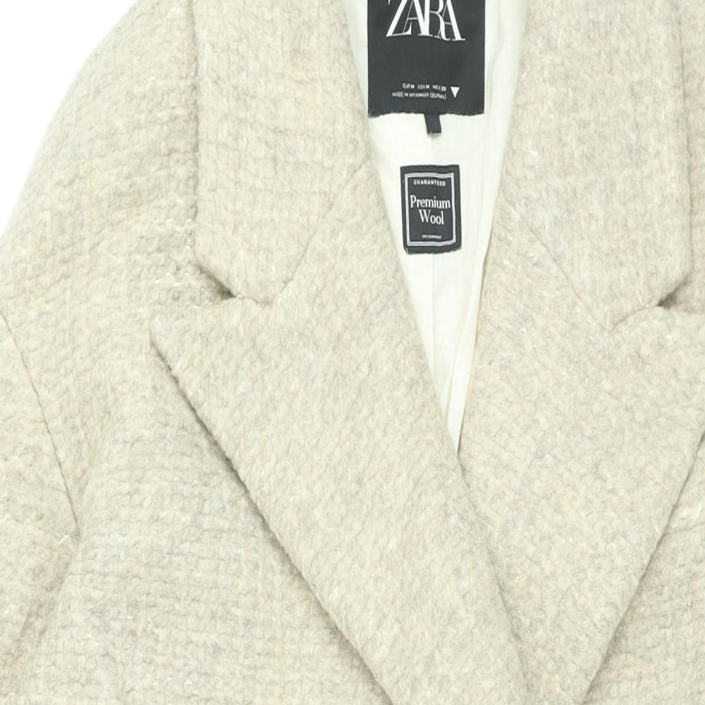 Zara Womens Beige Overcoat Coat Size M Button