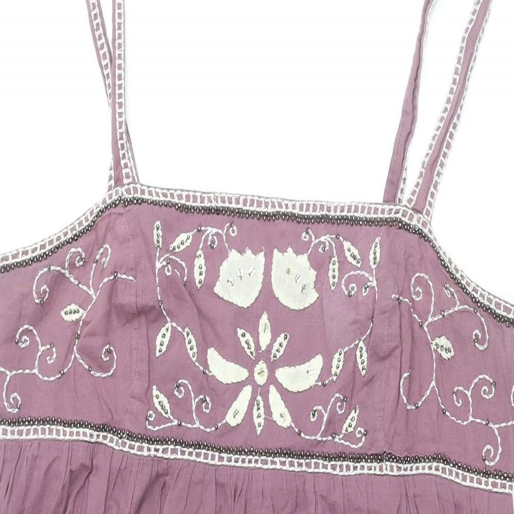 Monsoon Womens Purple Floral Cotton Shift Size M Square Neck Pullover