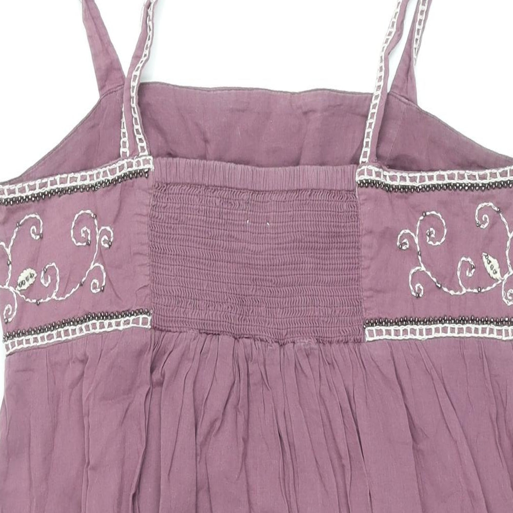 Monsoon Womens Purple Floral Cotton Shift Size M Square Neck Pullover