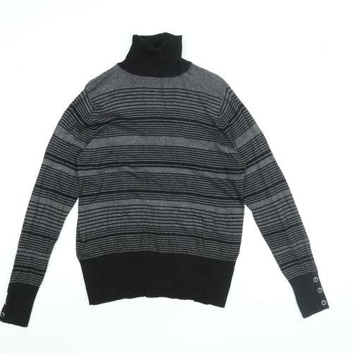 Debenhams Womens Grey Roll Neck Striped Viscose Pullover Jumper Size 14
