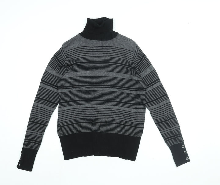 Debenhams Womens Grey Roll Neck Striped Viscose Pullover Jumper Size 14