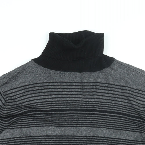 Debenhams Womens Grey Roll Neck Striped Viscose Pullover Jumper Size 14