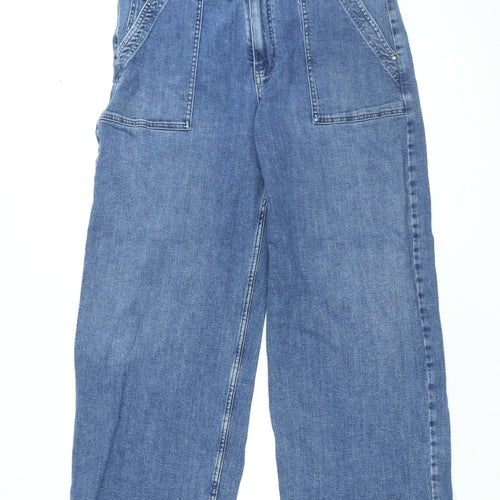 Per Una Womens Blue Cotton Wide-Leg Jeans Size 16 L28.5 in Regular Zip